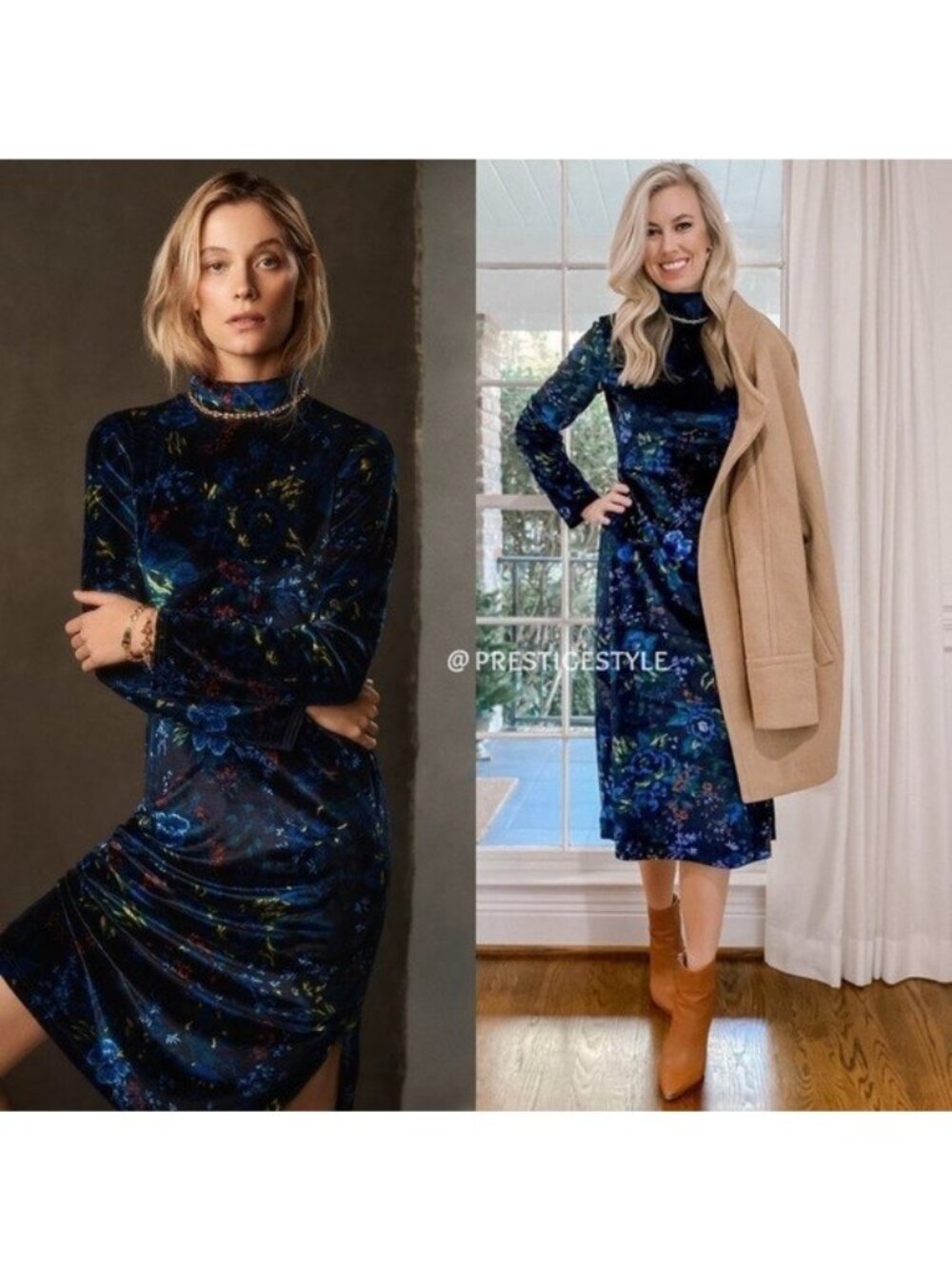 Maeve Anthropologie Blue Floral Velvet Constance Midi Dress NWT $138, Size S